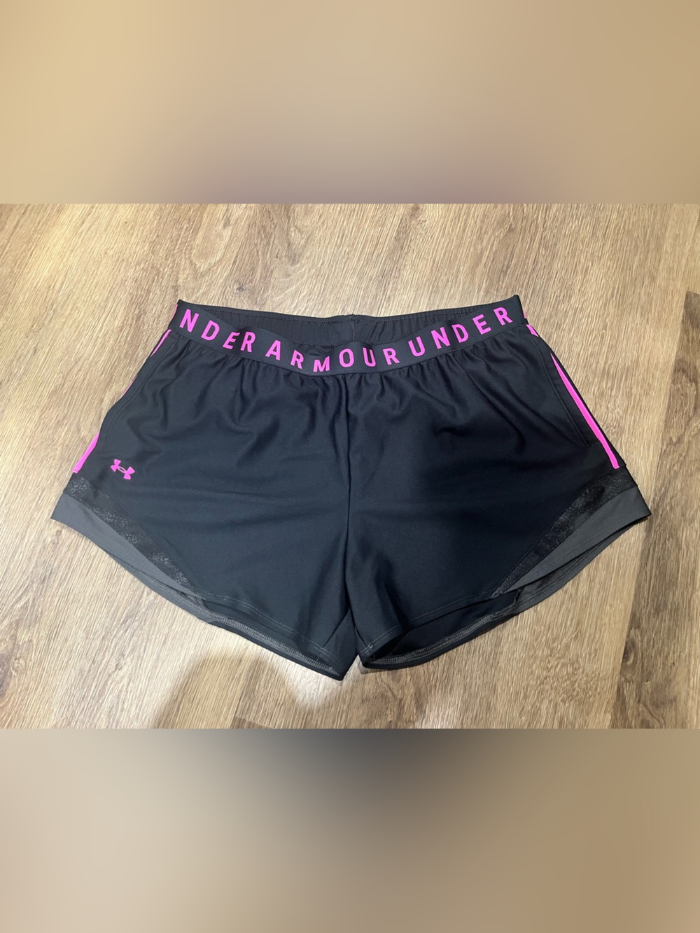 Under Armour Black Women's Athletic Shorts with Pink Logo and Trim